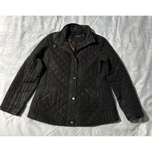 Ralph Lauren Black Quilted Jacket Gold Snaps Size S‎